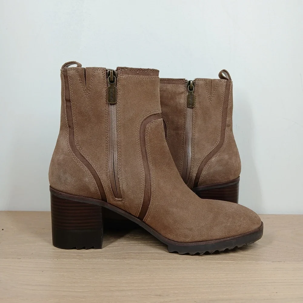 Blondo Raniah Waterproof Ankle Boots Womens 9.5 Taupe Suede Minimalist Office